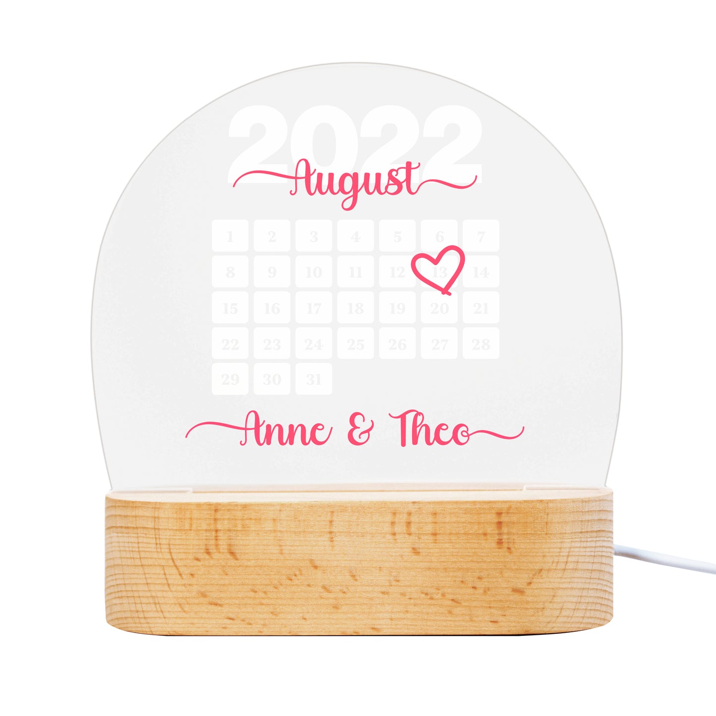 Personalisierte LED Lampe | Nachtlicht aus Holz und Acryl | Kalender 1