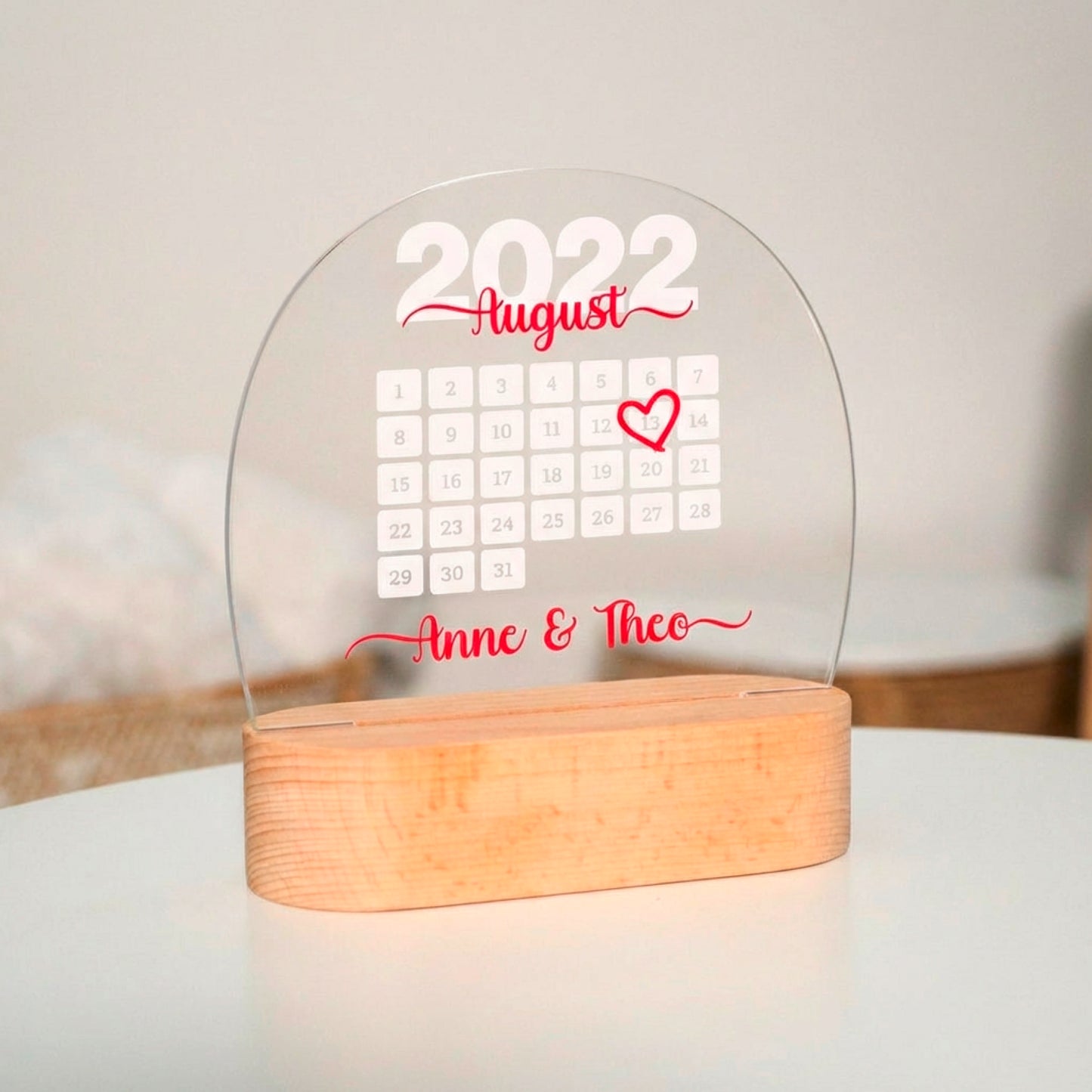 Personalisierte LED Lampe | Nachtlicht aus Holz und Acryl | Kalender 1