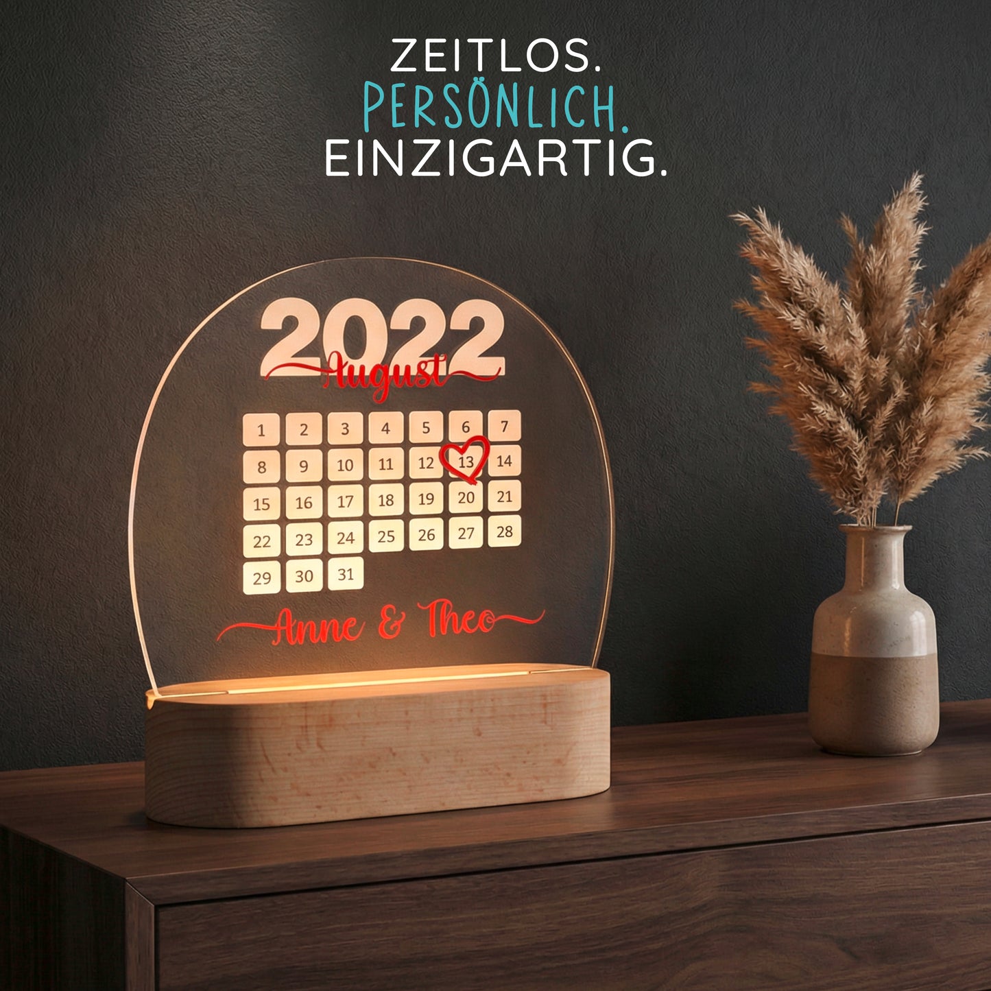 Personalisierte LED Lampe | Nachtlicht aus Holz und Acryl | Kalender 1