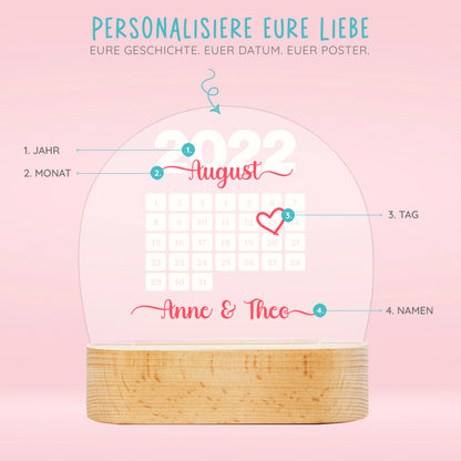 Personalisierte LED Lampe | Nachtlicht aus Holz und Acryl | Kalender 1