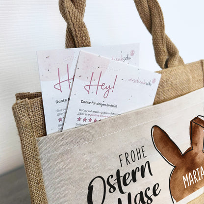 Jute Pocket Tasche mit Namen | Frohe Ostern du Hase 01