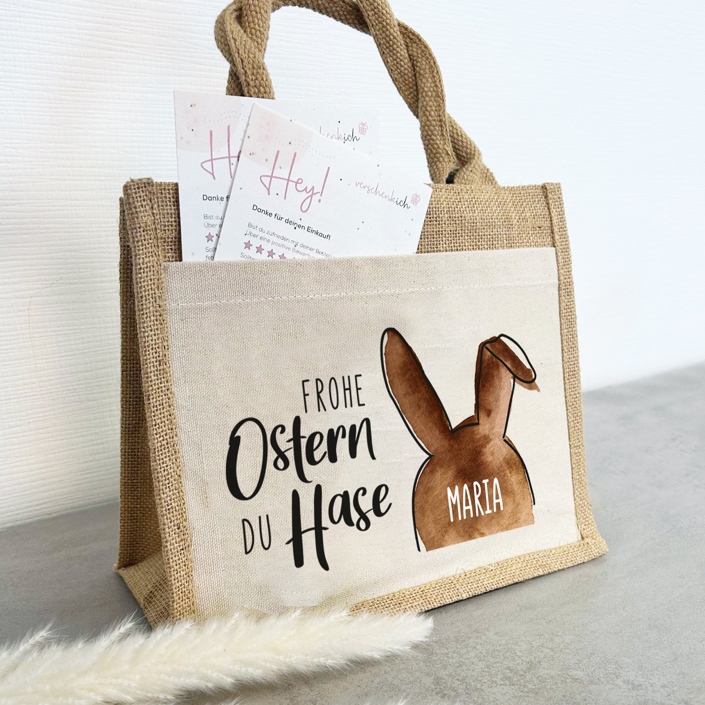 Jute Pocket Tasche mit Namen | Frohe Ostern du Hase 01