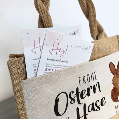 Jute Pocket Tasche mit Namen | Frohe Ostern du Hase 02