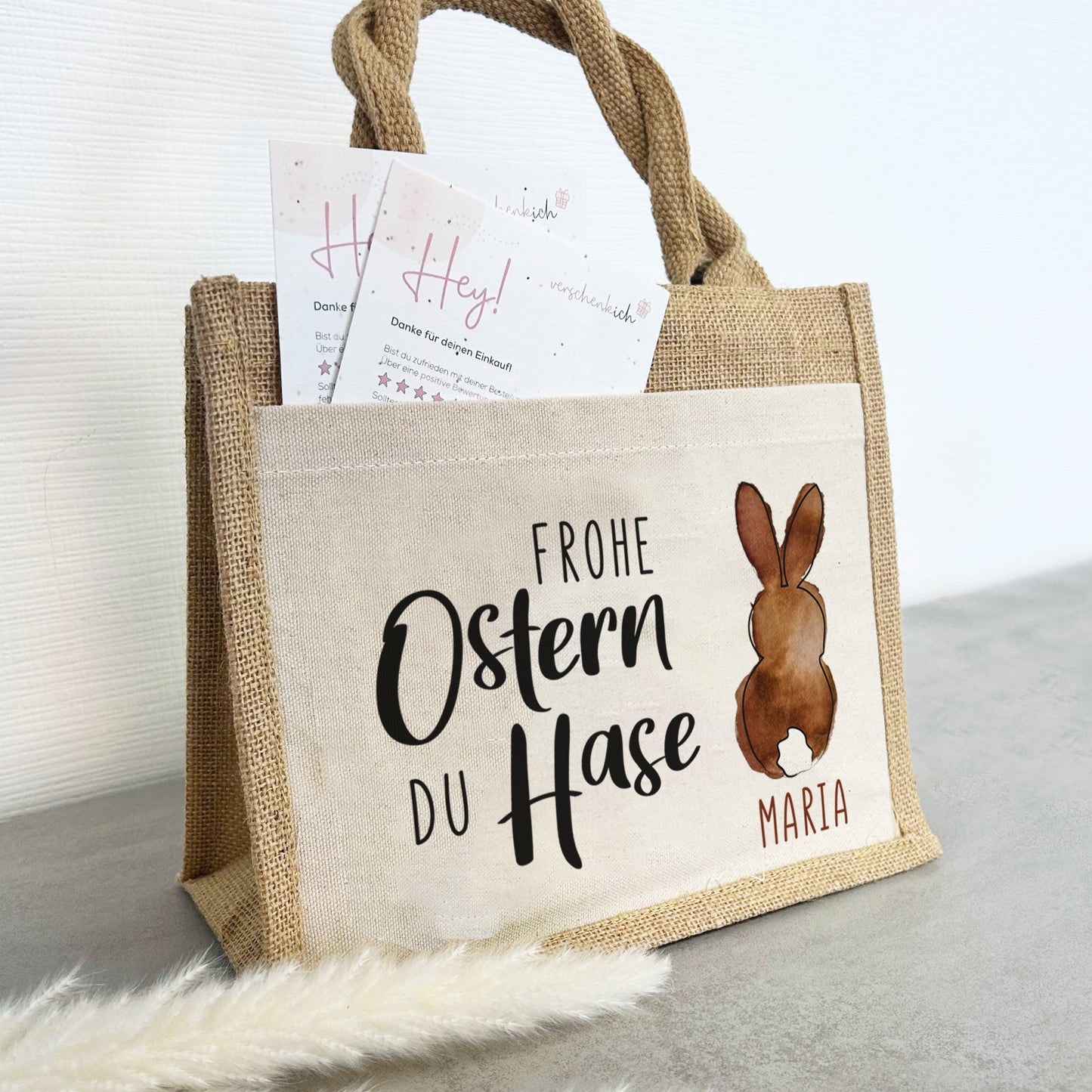Jute Pocket Tasche mit Namen | Frohe Ostern du Hase 02
