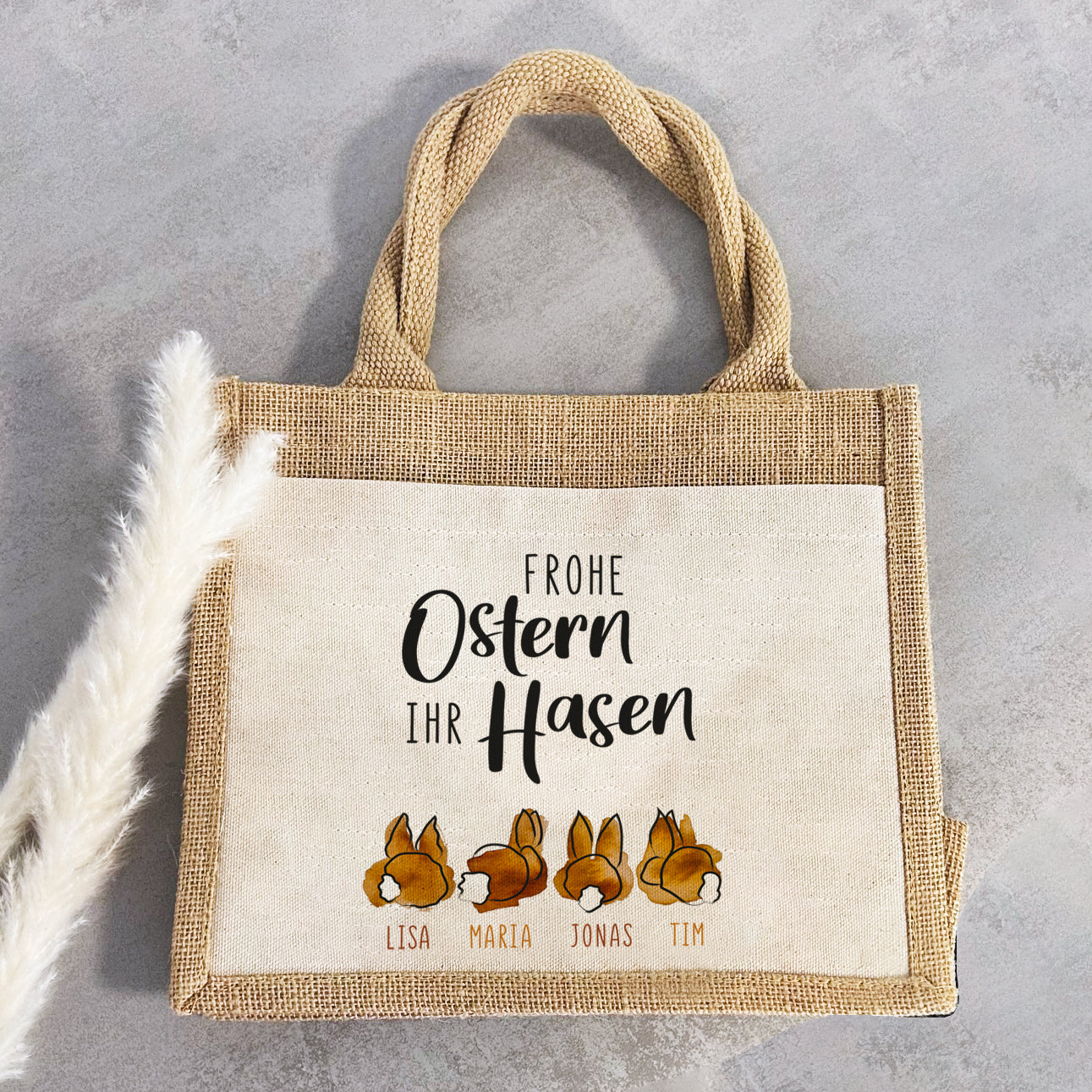 Jute Pocket Tasche mit Namen | Frohe Ostern ihr Hasen