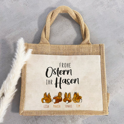 Jute Pocket Tasche mit Namen | Frohe Ostern ihr Hasen