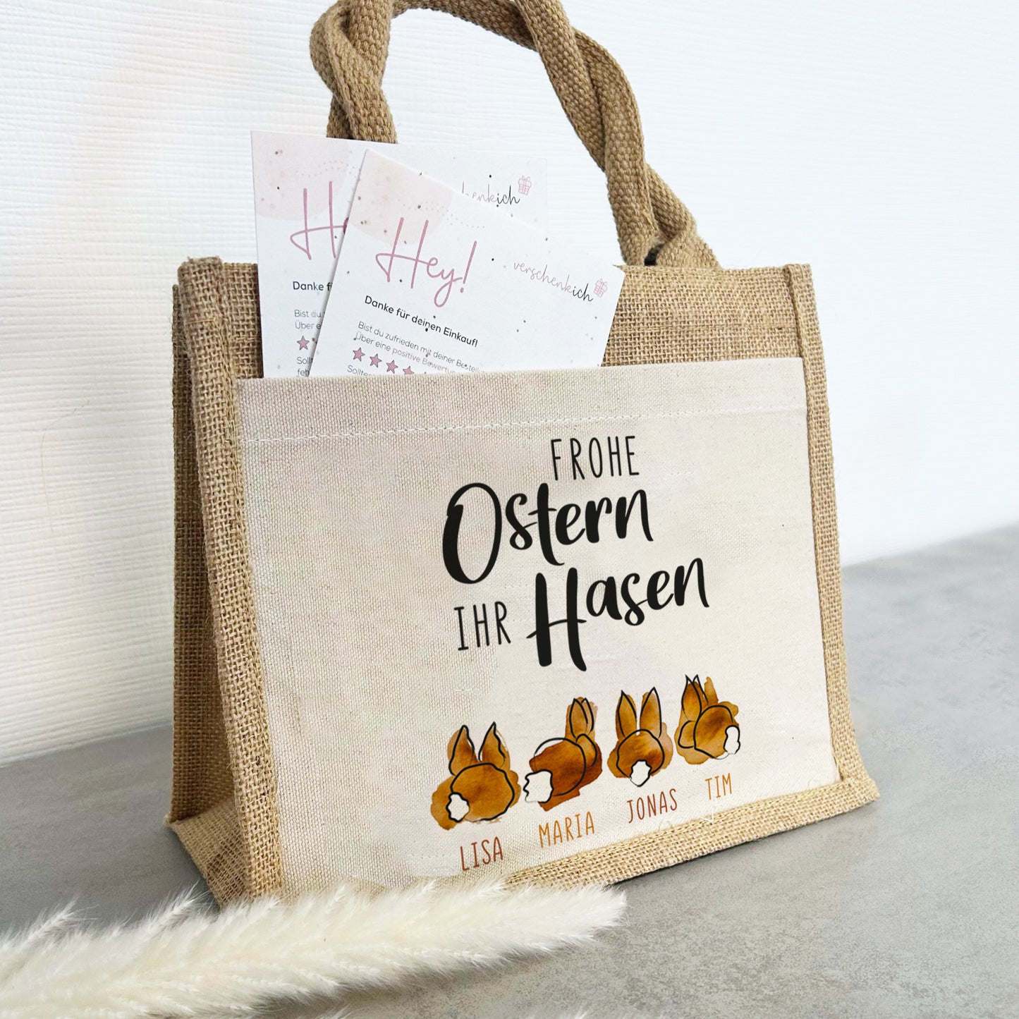 Jute Pocket Tasche mit Namen | Frohe Ostern ihr Hasen