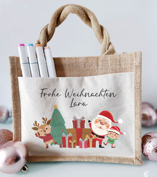 Jute Pocket Tasche mit Namen | Frohe Weihnachten