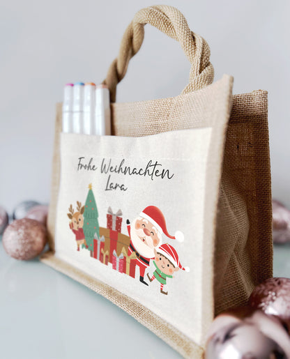 Jute Pocket Tasche mit Namen | Frohe Weihnachten