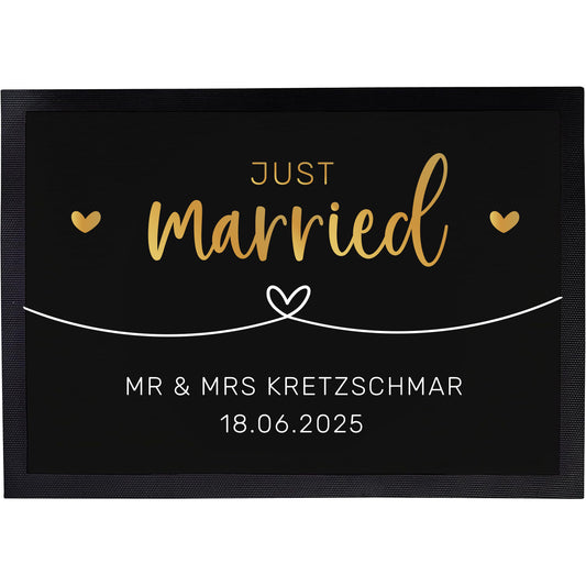 Fußmatte mit Namen + Datum | Just married – Goldverlauf