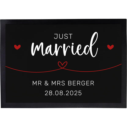 Fußmatte mit Namen + Datum | Just married – Rot