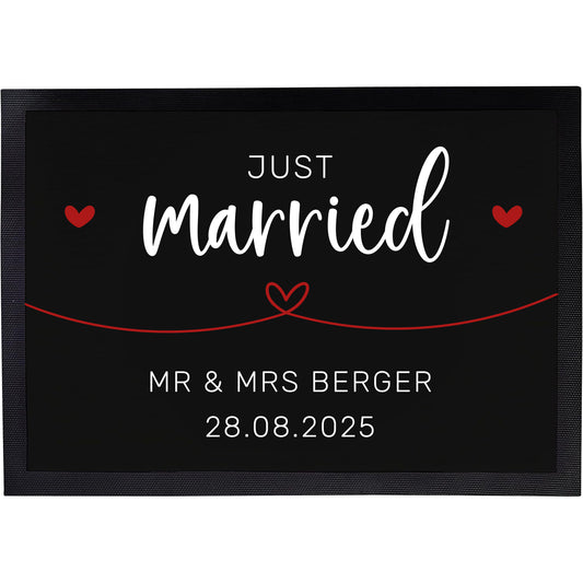 Fußmatte mit Namen + Datum | Just married – Rot