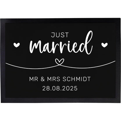 Fußmatte mit Namen + Datum | Just married – Weiß