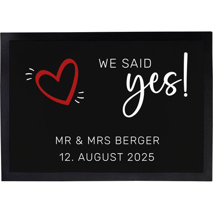 Fußmatte mit Namen + Datum | We said yes - Rot