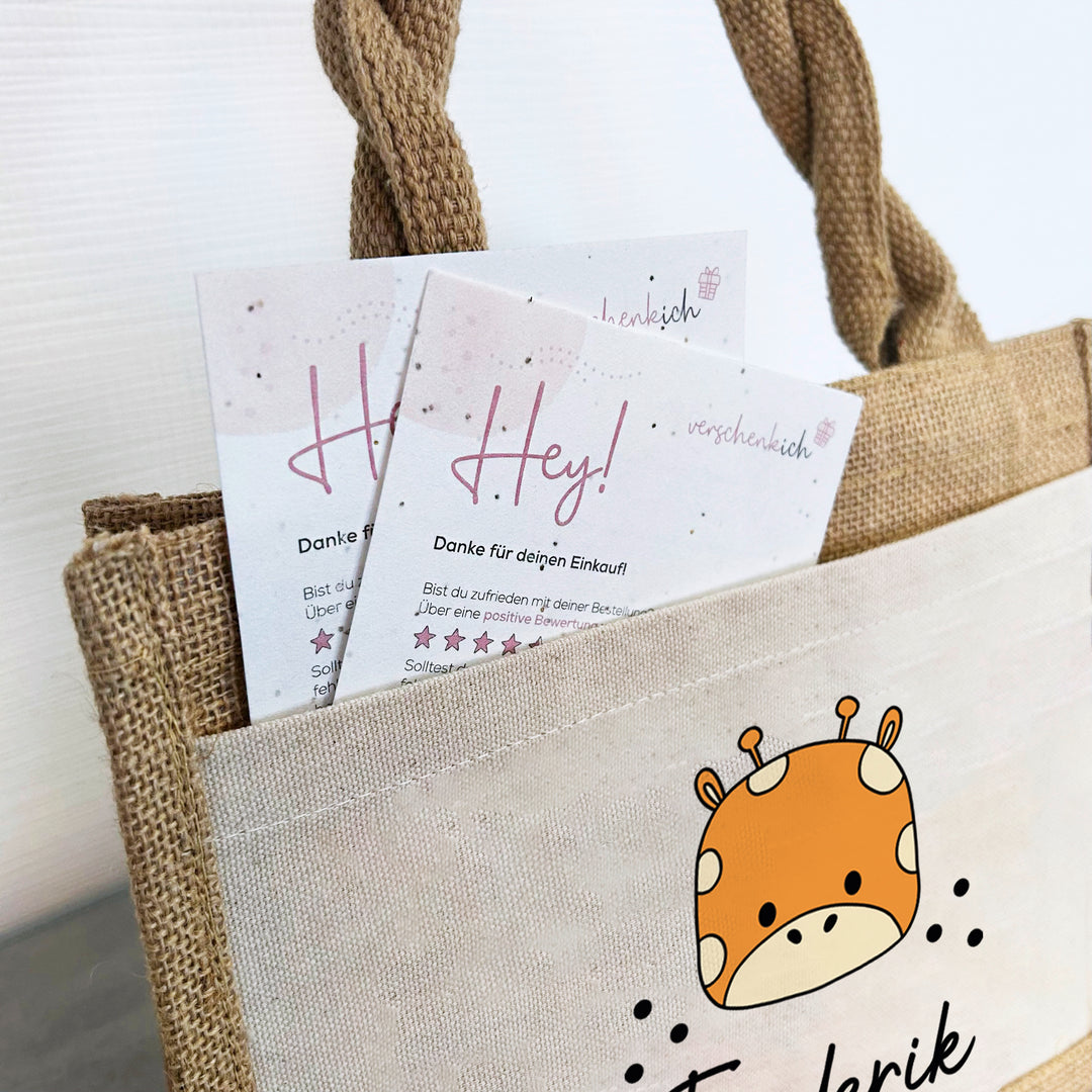 Personalisierte Jute Pocket Tasche | mit Wunschnamen | Tiere | Giraffe | persönliches Geschenk für Kinder | auch als Geschenktasche