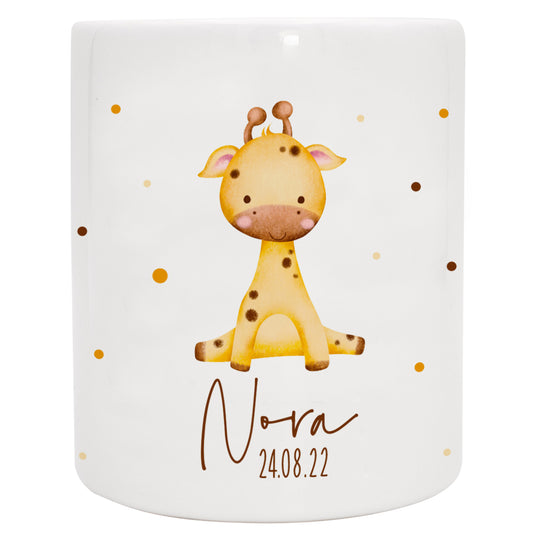 Keramik Spardose mit Name + Datum | Tierkinder - Giraffe
