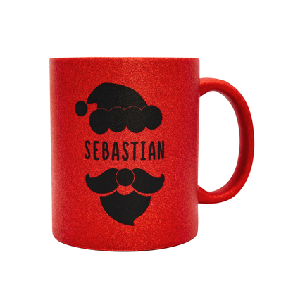 Keramik Tasse in Glitzer + Rot mit Name | Weihnachtsmann