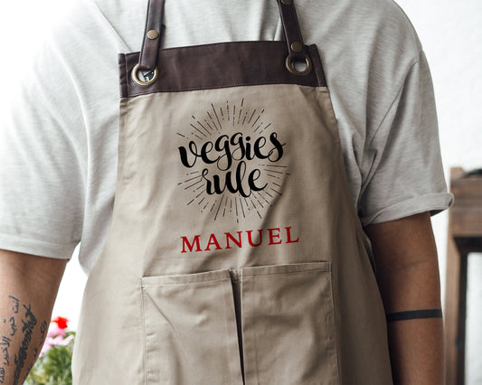 Kochschürze mit Name | Veggies rule