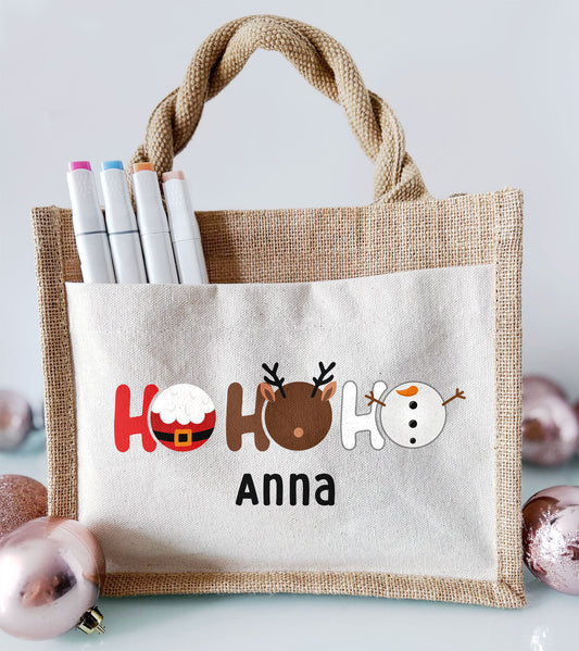 Jute Pocket Tasche mit Namen | Ho Ho Ho