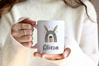 Keramik Tasse mit Name | Hase