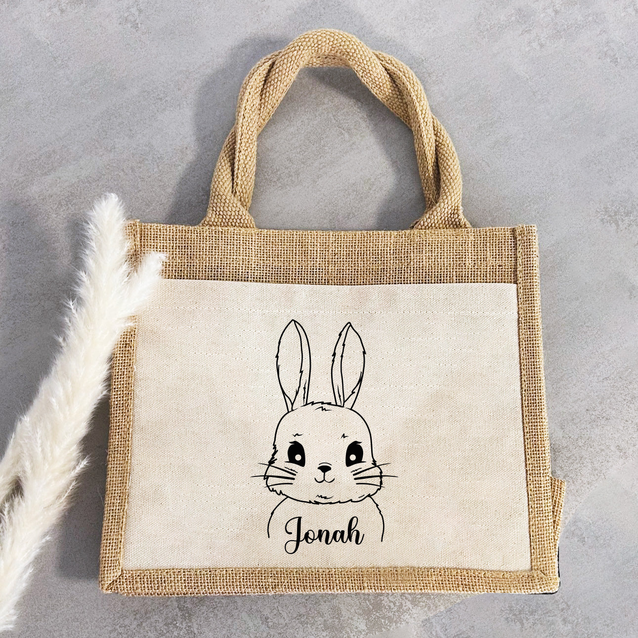 Jute Pocket Tasche mit Namen | Hasen Junge