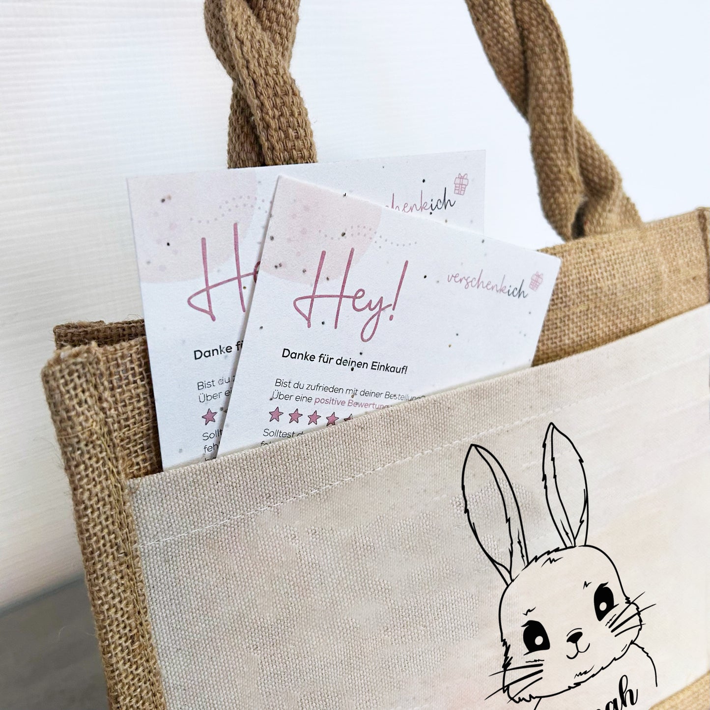Jute Pocket Tasche mit Namen | Hasen Junge