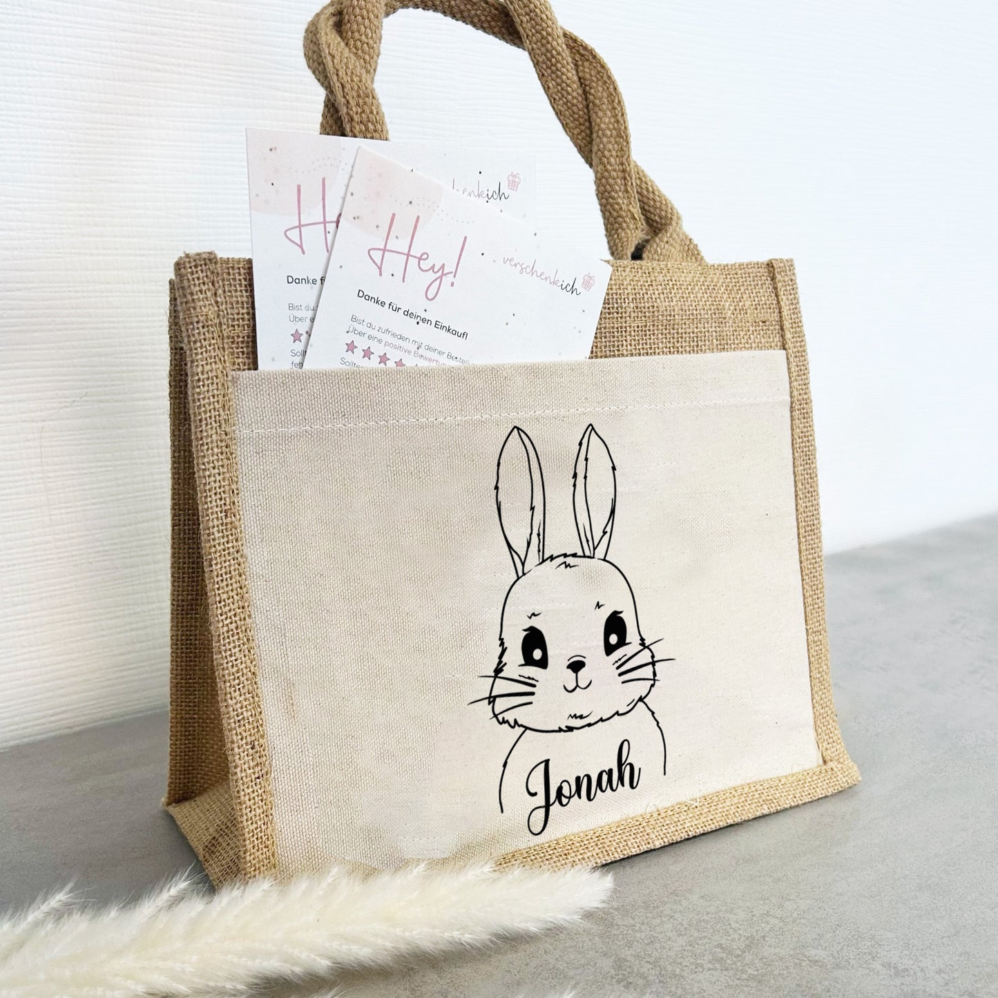 Jute Pocket Tasche mit Namen | Hasen Junge
