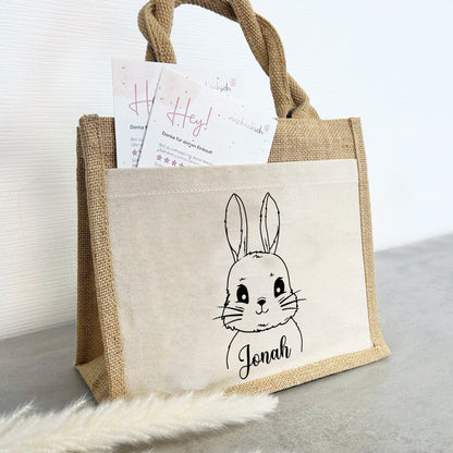 Jute Pocket Tasche mit Namen | Hasen Junge
