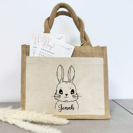 Jute Pocket Tasche mit Namen | Hasen Junge