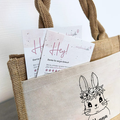 Jute Pocket Tasche mit Namen | Hasen Mädchen