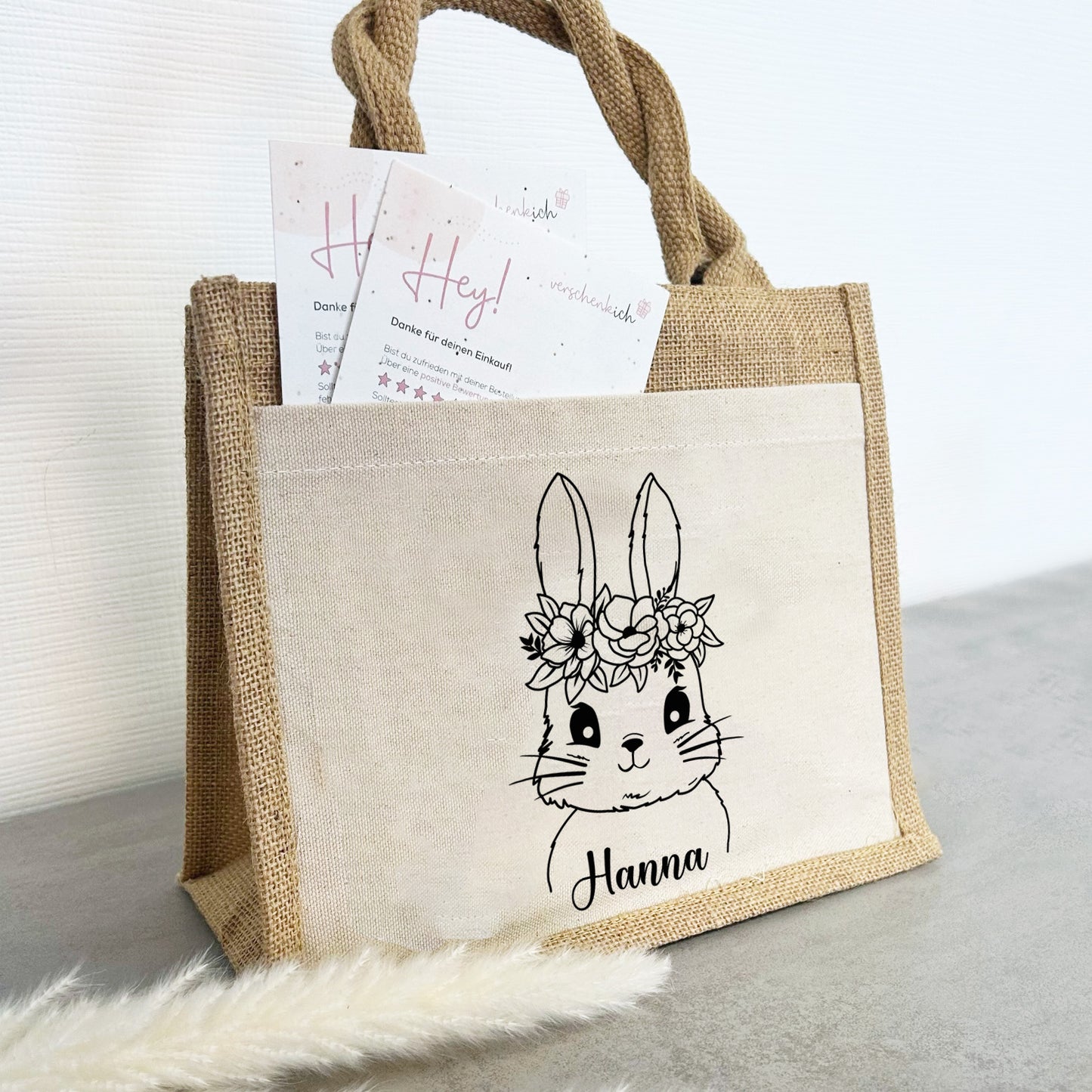 Jute Pocket Tasche mit Namen | Hasen Mädchen