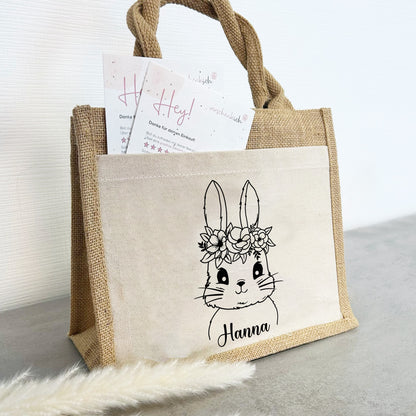 Jute Pocket Tasche mit Namen | Hasen Mädchen