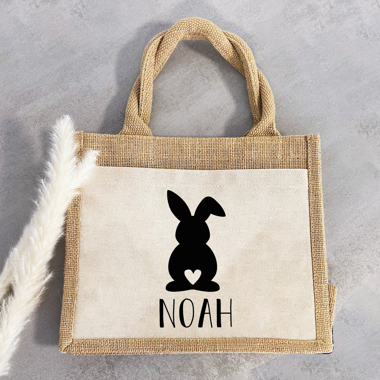 Jute Pocket Tasche mit Namen | Hase schwarz