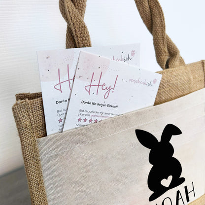 Jute Pocket Tasche mit Namen | Hase schwarz