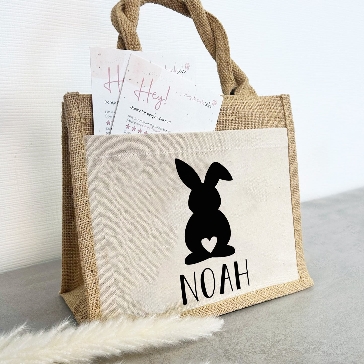 Jute Pocket Tasche mit Namen | Hase schwarz