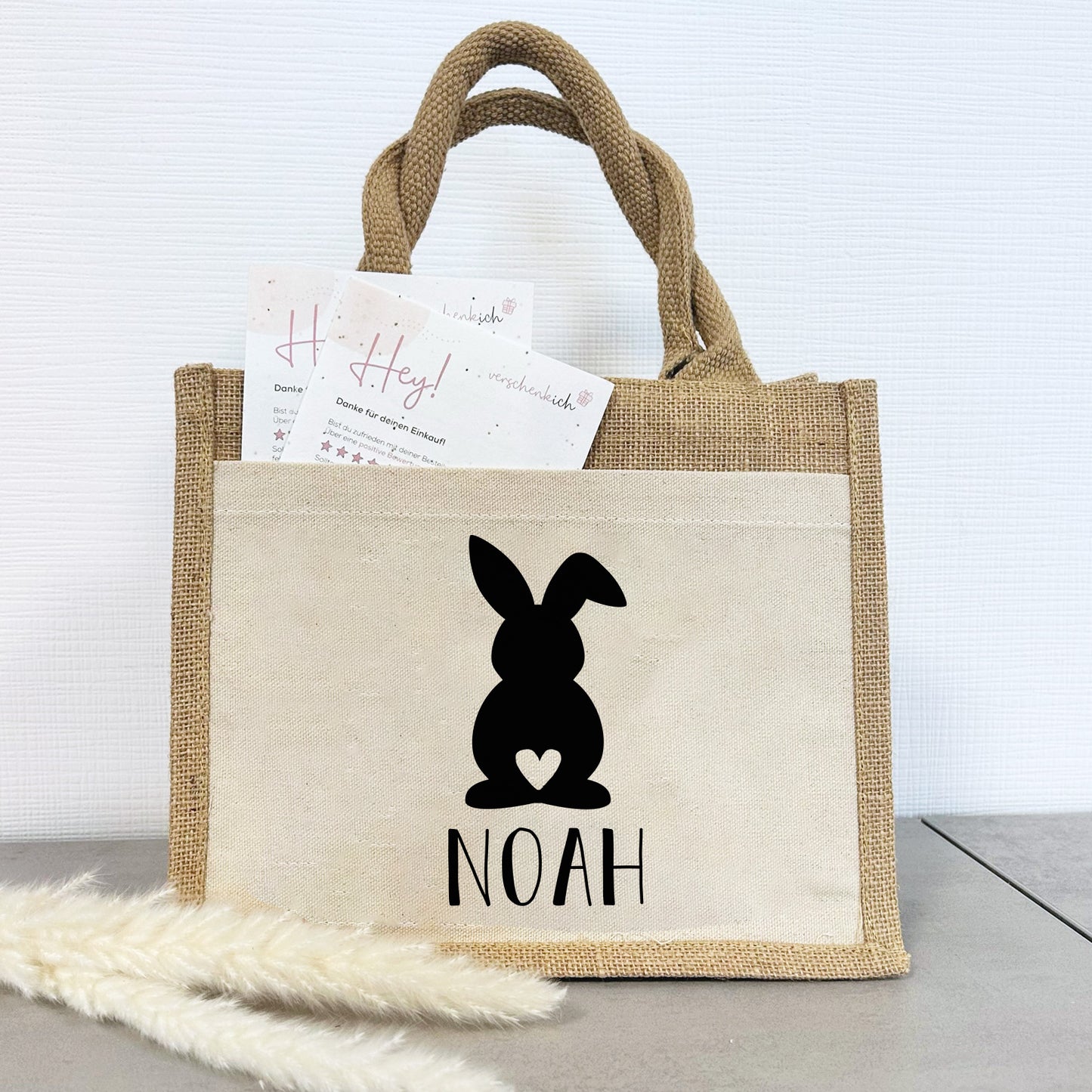 Jute Pocket Tasche mit Namen | Hase schwarz