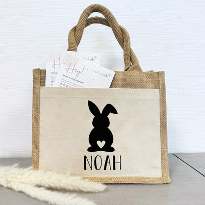 Jute Pocket Tasche mit Namen | Hase schwarz