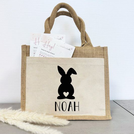 Jute Pocket Tasche mit Namen | Hase schwarz