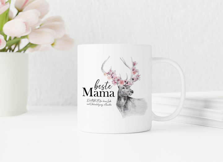 Personalisierte Tasse | mit Wunschnamen | beste Mama | Hirsch | Geschenk mit Name, Widmung oder Spruch für beste Mama | Muttertag