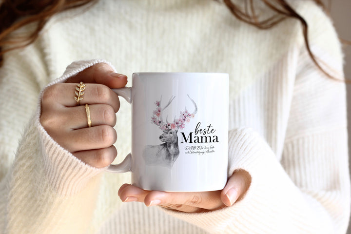 Personalisierte Tasse | mit Wunschnamen | beste Mama | Hirsch | Geschenk mit Name, Widmung oder Spruch für beste Mama | Muttertag