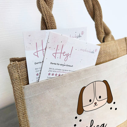 Personalisierte Jute Pocket Tasche | mit Wunschnamen | Tiere | Hund | persönliches Geschenk für Kinder | auch als Geschenktasche