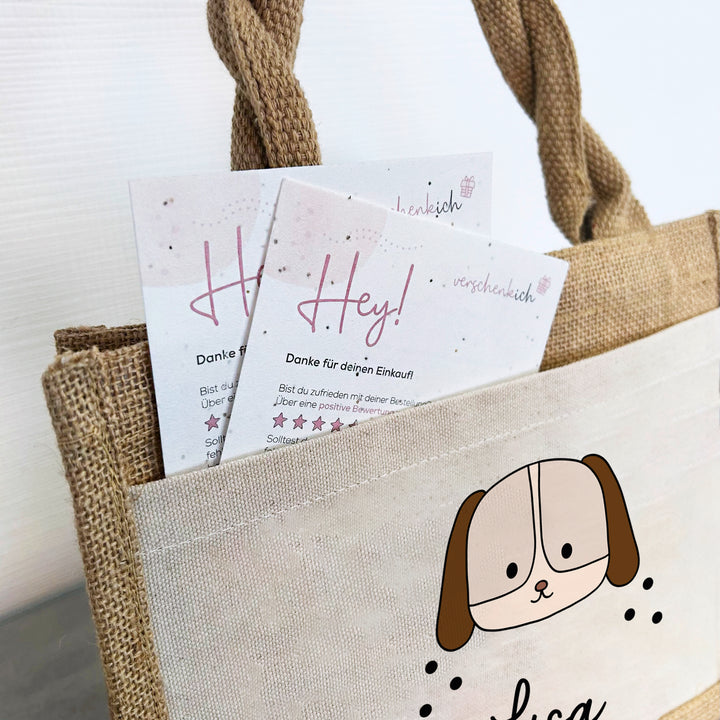 Personalisierte Jute Pocket Tasche | mit Wunschnamen | Tiere | Hund | persönliches Geschenk für Kinder | auch als Geschenktasche