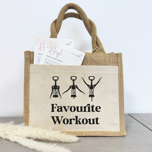 Geschenktasche Jute Pocket | Favourite Workout | Wein Freunde | Geschenkidee BFF | Geburtstagsgeschenk | besondere Geschenkverpackung