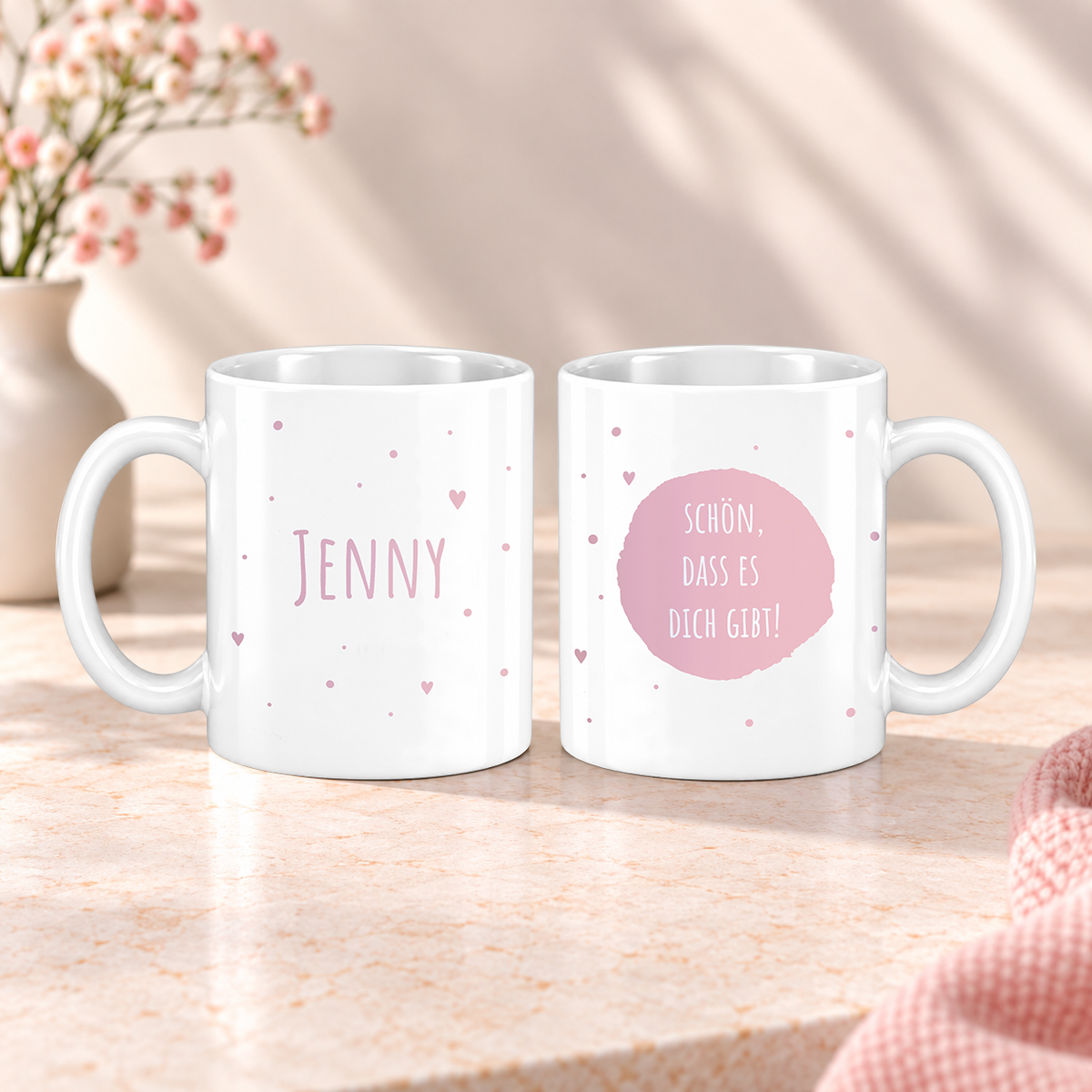 Keramik Tasse mit Namen | Schön, dass es Dich gibt | rosa