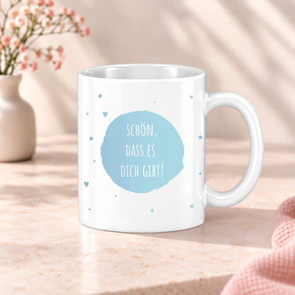 Keramik Tasse mit Namen | Schön, dass es Dich gibt | hell- blau
