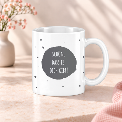 Keramik Tasse mit Namen | Schön, dass es Dich gibt | grau