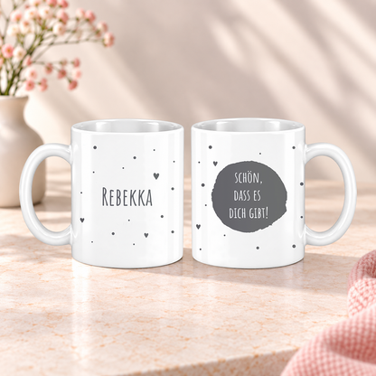 Keramik Tasse mit Namen | Schön, dass es Dich gibt | grau