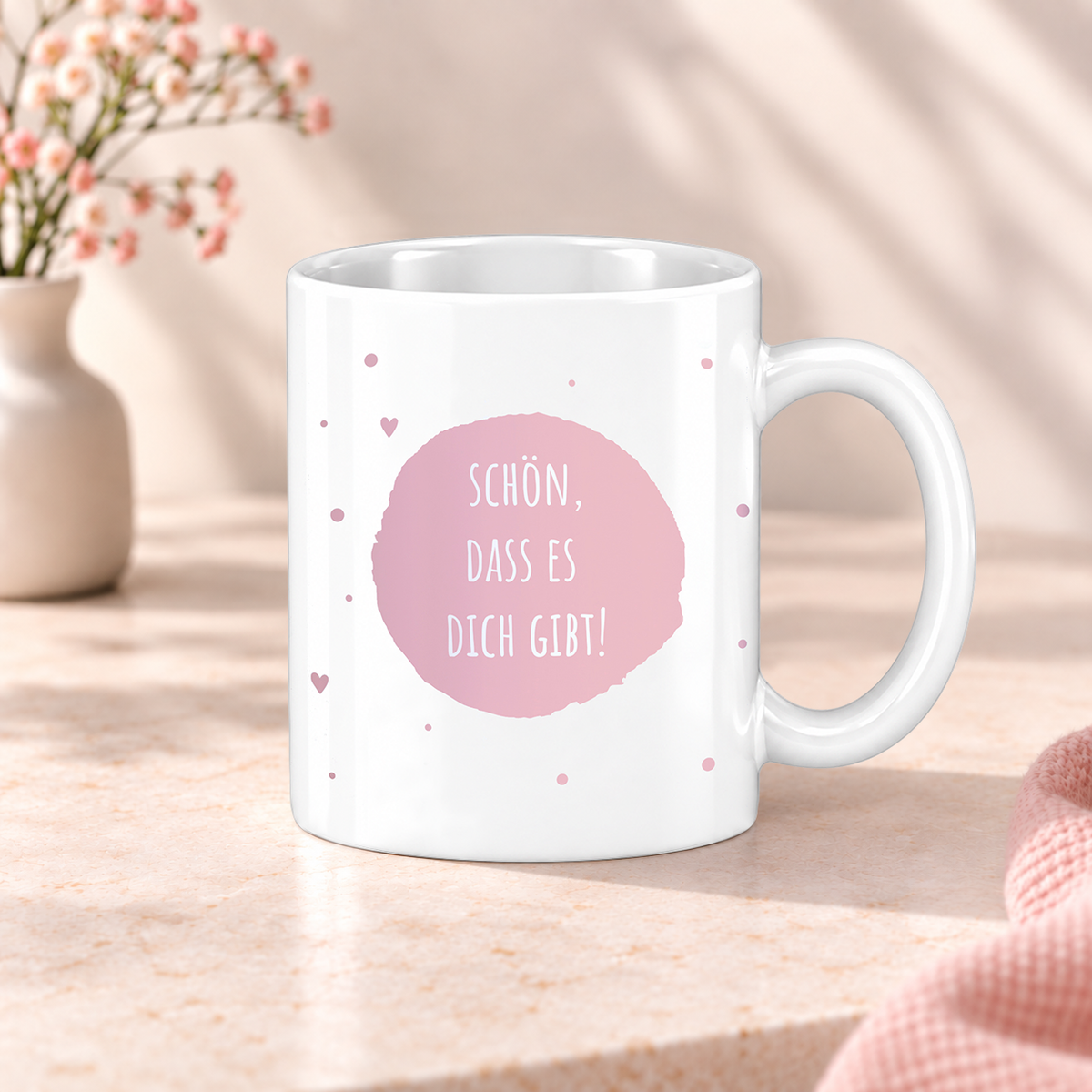 Keramik Tasse mit Namen | Schön, dass es Dich gibt | rosa