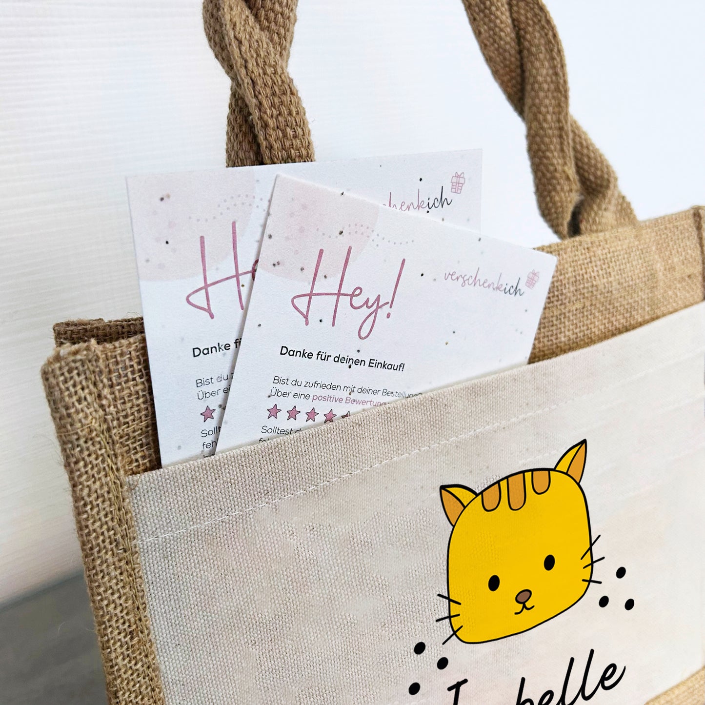 Jute Pocket Tasche mit Namen | Katze