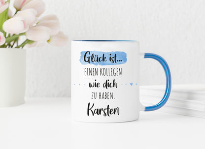Keramik Tasse mit Namen | Glück ist einen Kollegen wie dich zu haben
